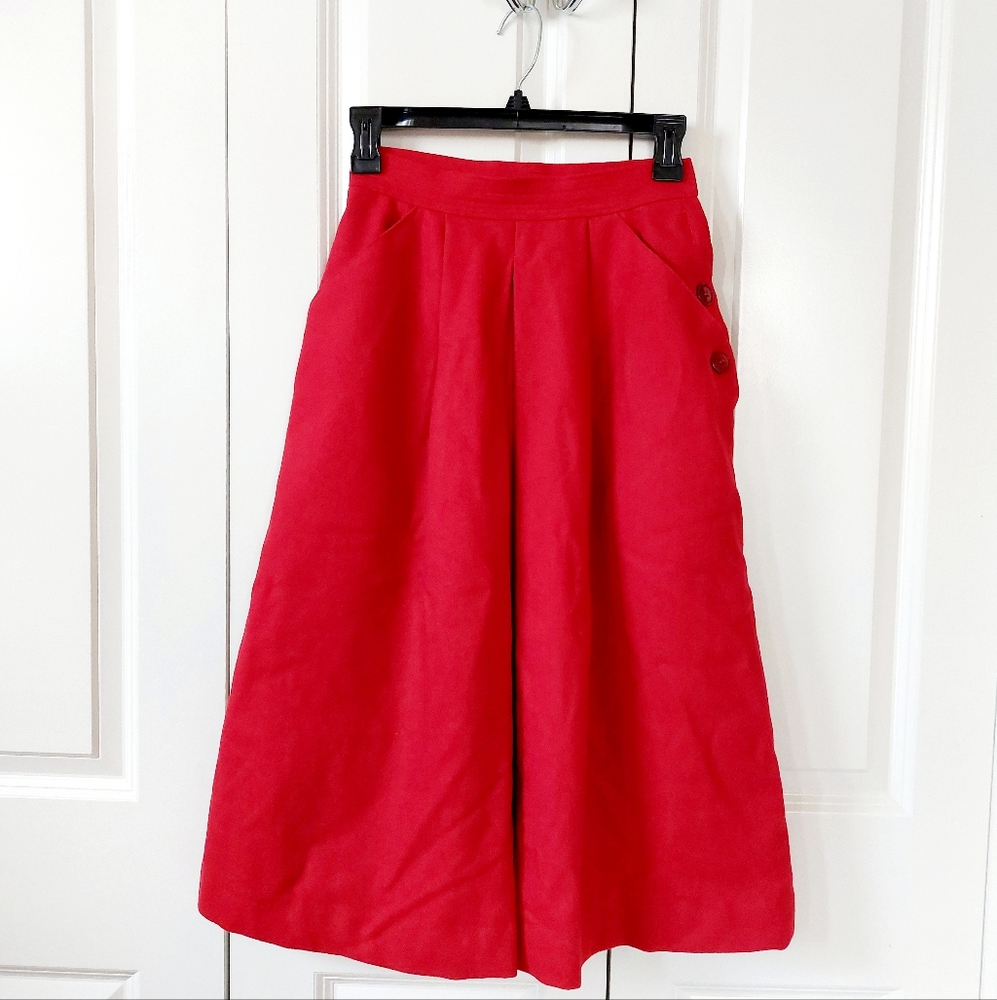 Red Wool Maxi Skirt size 6 Christmas Mrs Claus Vintage 80s Summit Sportswear‎